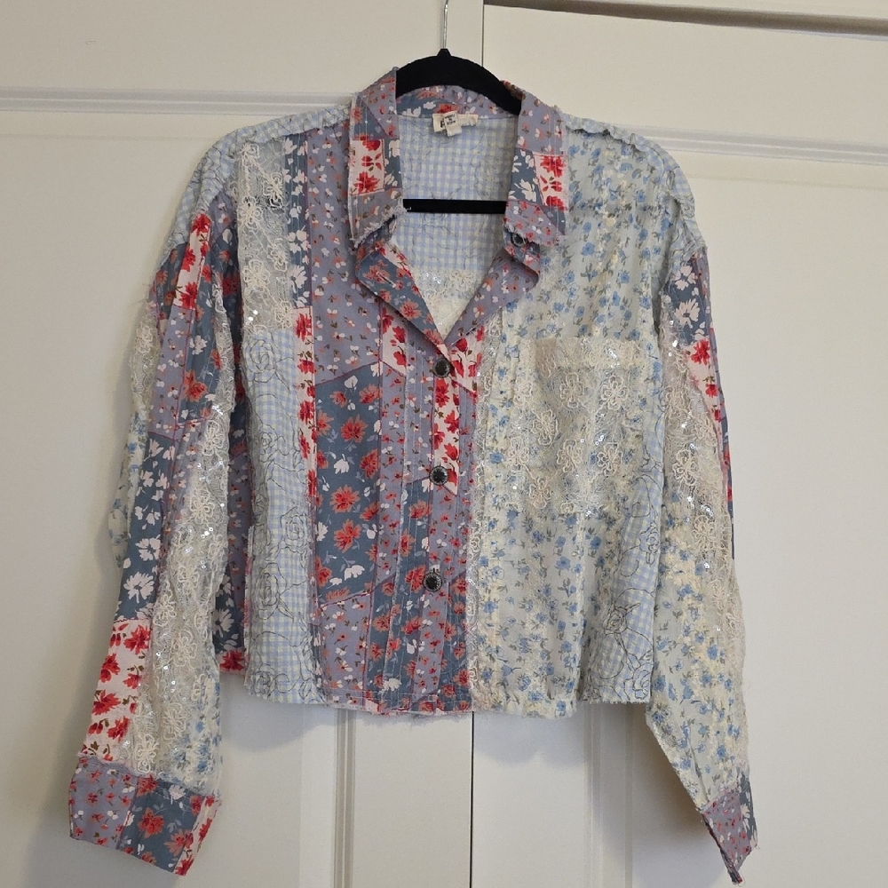 POL Multicolor Patchwork Button Down Shirt